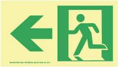 NMC - Left Arrow, Left Side Stick Figure in Doorway (Graphic), Plastic Exit Sign - 8" Wide x 4-1/2" High, Glow-in-the-Dark - Industrial Tool & Supply