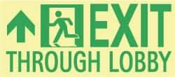 NMC - Exit Through Lobby, Plastic Exit Sign - 16" Wide x 7" High, Glow-in-the-Dark - Industrial Tool & Supply