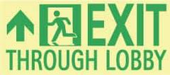 NMC - Exit Through Lobby, Plastic Exit Sign - 16" Wide x 7" High, Glow-in-the-Dark - Industrial Tool & Supply