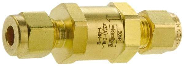 Parker - 1/8" Brass Check Valve - Inline, Comp x Comp, 3,000 WOG - Industrial Tool & Supply