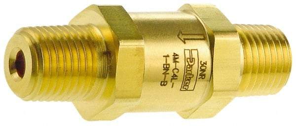 Parker - 1/2" Brass Check Valve - Inline, MNPT x MNPT, 3,000 WOG - Industrial Tool & Supply