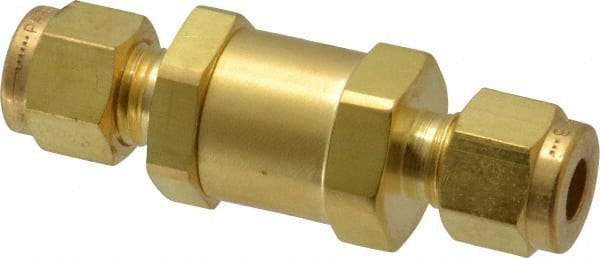 Parker - 1/4" Brass Check Valve - Inline, Comp x Comp, 3,000 WOG - Industrial Tool & Supply