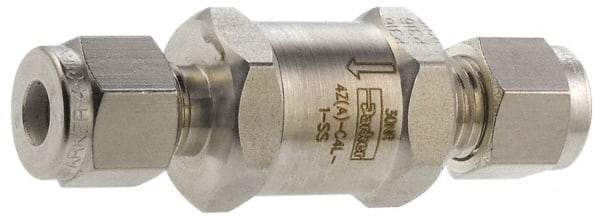 Parker - 1/8" Stainless Steel Check Valve - Inline, Comp x Comp, 6,000 WOG - Industrial Tool & Supply