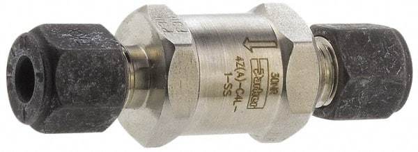 Parker - 1/4" Stainless Steel Check Valve - Inline, Comp x Comp, 6,000 WOG - Industrial Tool & Supply
