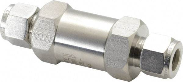Parker - 1/2" Stainless Steel Check Valve - Inline, Comp x Comp, 6,000 WOG - Industrial Tool & Supply