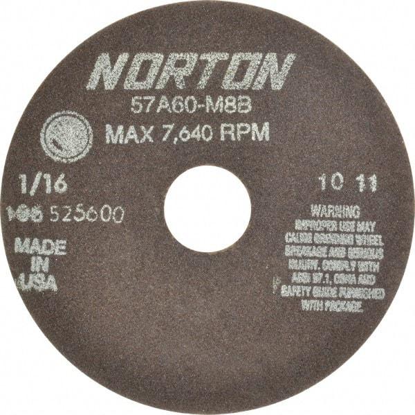 Norton - 6" 60 Grit Aluminum Oxide Cutoff Wheel - 1/16" Thick, 1-1/4" Arbor, 7,640 Max RPM, Use with Stationary Grinders - Industrial Tool & Supply