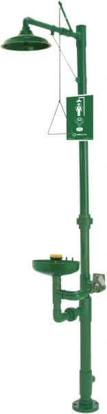 Haws - 1-1/4" Inlet, 20 GPM shower Flow, Drench shower, Eye & Face Wash Station - Bowl, Triangular Pull Rod & Push Flag Activated, PVC Pipe, Plastic Shower Head, 3.7 GPM Bowl Flow, Corrosion Resistant, Top or Mid Supply - Industrial Tool & Supply