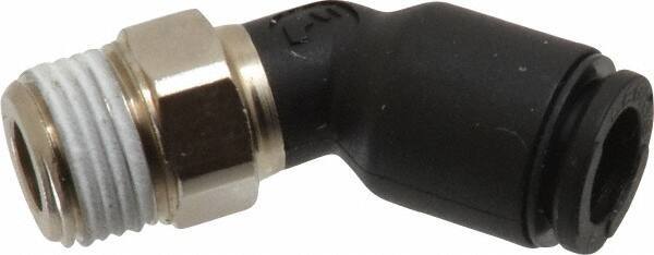Legris - 6mm OD, 1/8 BSPT, Nylon/Nickel Plated Brass Push-to-Connect Male Elbow 45° - 290 Max psi - Industrial Tool & Supply