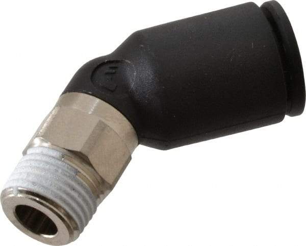 Legris - 8mm OD, 1/8 BSPT, Nylon/Nickel Plated Brass Push-to-Connect Male Elbow 45° - 290 Max psi - Industrial Tool & Supply