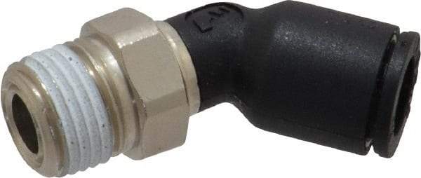 Legris - 1/4" OD, 1/8 NPT, Nylon/Nickel Plated Brass Push-to-Connect Male Elbow 45° - 290 Max psi - Industrial Tool & Supply