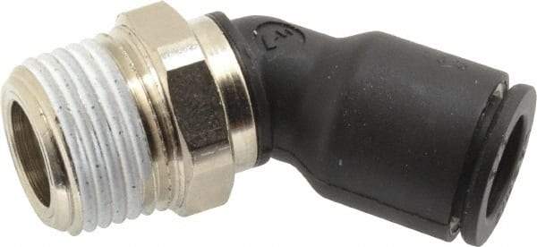 Legris - 3/8" OD, 3/8 NPT, Nylon/Nickel Plated Brass Push-to-Connect Male Elbow 45° - 290 Max psi - Industrial Tool & Supply