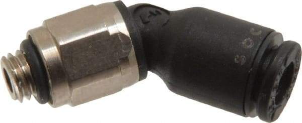 Legris - 4mm OD, M5x0.8 Metric, Nylon/Nickel Plated Brass Push-to-Connect Male Elbow 45° - 290 Max psi - Industrial Tool & Supply