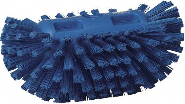 Vikan - 1-1/2" Bristle Length, Polyester Utility Scrub Brush - 5-1/2" Wide Head, 8" OAL, European Threaded Handle, Blue, Polypropylene Block - Industrial Tool & Supply