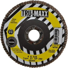Tru-Maxx - 80 Grit, 4" Disc Diam, 5/8" Center Hole, Type 27 Zirconia Alumina Flap Disc - 15,300 Max RPM, Arbor Attaching System, Coated - Industrial Tool & Supply
