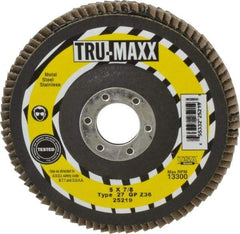 Tru-Maxx - 36 Grit, 5" Disc Diam, 7/8" Center Hole, Type 27 Zirconia Alumina Flap Disc - 12,200 Max RPM, Arbor Attaching System, Coated - Industrial Tool & Supply