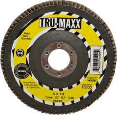 Tru-Maxx - 40 Grit, 5" Disc Diam, 7/8" Center Hole, Type 27 Zirconia Alumina Flap Disc - 12,200 Max RPM, Arbor Attaching System, Coated - Industrial Tool & Supply