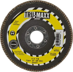 Tru-Maxx - 60 Grit, 5" Disc Diam, 7/8" Center Hole, Type 27 Zirconia Alumina Flap Disc - 12,200 Max RPM, Arbor Attaching System, Coated - Industrial Tool & Supply