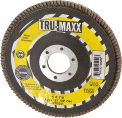 Tru-Maxx - 80 Grit, 5" Disc Diam, 7/8" Center Hole, Type 27 Zirconia Alumina Flap Disc - 12,200 Max RPM, Arbor Attaching System, Coated - Industrial Tool & Supply