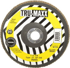 Tru-Maxx - 36 Grit, 7" Disc Diam, 7/8" Center Hole, Type 27 Zirconia Alumina Flap Disc - 8,600 Max RPM, Arbor Attaching System, Coated - Industrial Tool & Supply