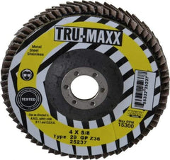 Tru-Maxx - 36 Grit, 4" Disc Diam, 5/8" Center Hole, Type 29 Zirconia Alumina Flap Disc - 15,300 Max RPM, Arbor Attaching System, Coated - Industrial Tool & Supply