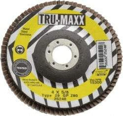 Tru-Maxx - 80 Grit, 4" Disc Diam, 5/8" Center Hole, Type 29 Zirconia Alumina Flap Disc - 15,300 Max RPM, Arbor Attaching System, Coated - Industrial Tool & Supply