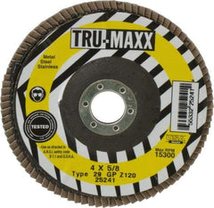 Tru-Maxx - 120 Grit, 4" Disc Diam, 5/8" Center Hole, Type 29 Zirconia Alumina Flap Disc - 15,300 Max RPM, Arbor Attaching System, Coated - Industrial Tool & Supply