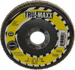 Tru-Maxx - 80 Grit, 4-1/2" Disc Diam, 7/8" Center Hole, Type 29 Zirconia Alumina Flap Disc - 13,300 Max RPM, Arbor Attaching System, Coated - Industrial Tool & Supply