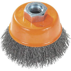 WALTER Surface Technologies - 3" Diam, 5/8-11 Threaded Arbor, Steel Fill Cup Brush - 0.0118 Wire Diam, 12,000 Max RPM - Industrial Tool & Supply