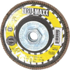 Tru-Maxx - 120 Grit, 4-1/2" Disc Diam, 5/8-11 Center Hole, Type 29 Zirconia Alumina Flap Disc - 13,300 Max RPM, Arbor Attaching System, Coated - Industrial Tool & Supply