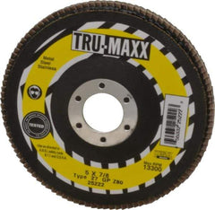 Tru-Maxx - 36 Grit, 5" Disc Diam, 7/8" Center Hole, Type 29 Zirconia Alumina Flap Disc - 12,200 Max RPM, Arbor Attaching System, Coated - Industrial Tool & Supply