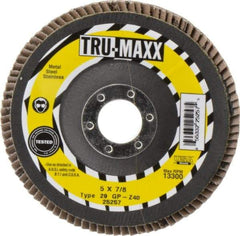 Tru-Maxx - 40 Grit, 5" Disc Diam, 7/8" Center Hole, Type 29 Zirconia Alumina Flap Disc - 12,200 Max RPM, Arbor Attaching System, Coated - Industrial Tool & Supply