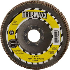 Tru-Maxx - 60 Grit, 5" Disc Diam, 7/8" Center Hole, Type 29 Zirconia Alumina Flap Disc - 12,200 Max RPM, Arbor Attaching System, Coated - Industrial Tool & Supply