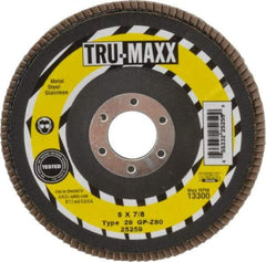 Tru-Maxx - 80 Grit, 5" Disc Diam, 7/8" Center Hole, Type 29 Zirconia Alumina Flap Disc - 12,200 Max RPM, Arbor Attaching System, Coated - Industrial Tool & Supply