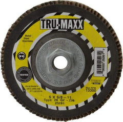 Tru-Maxx - 36 Grit, 5" Disc Diam, 5/8-11 Center Hole, Type 29 Zirconia Alumina Flap Disc - 12,200 Max RPM, Arbor Attaching System, Coated - Industrial Tool & Supply