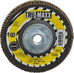 Tru-Maxx - 40 Grit, 5" Disc Diam, 5/8-11 Center Hole, Type 29 Zirconia Alumina Flap Disc - 12,200 Max RPM, Arbor Attaching System, Coated - Industrial Tool & Supply