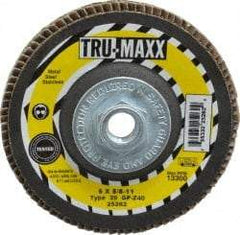 Tru-Maxx - 40 Grit, 5" Disc Diam, 5/8-11 Center Hole, Type 29 Zirconia Alumina Flap Disc - 12,200 Max RPM, Arbor Attaching System, Coated - Industrial Tool & Supply