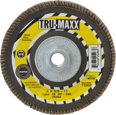 Tru-Maxx - 60 Grit, 5" Disc Diam, 5/8-11 Center Hole, Type 29 Zirconia Alumina Flap Disc - 12,200 Max RPM, Arbor Attaching System, Coated - Industrial Tool & Supply