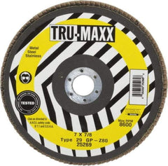 Tru-Maxx - 80 Grit, 7" Disc Diam, 7/8" Center Hole, Type 29 Zirconia Alumina Flap Disc - 8,600 Max RPM, Arbor Attaching System, Coated - Industrial Tool & Supply