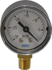 Wika - 1-1/2" Dial, 1/8 Thread, 30-0 Scale Range, Pressure Gauge - Lower Connection Mount, Accurate to 3-2-3% of Scale - Industrial Tool & Supply