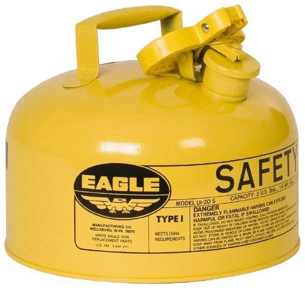 Eagle - 2 Gal Galvanized Steel Type I Safety Can - 9-1/2" High x 11-1/4" Diam, Yellow - Industrial Tool & Supply