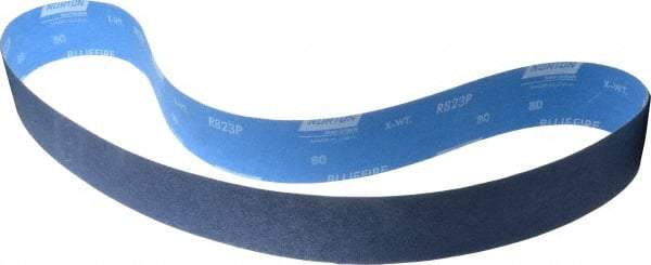 Norton - 2-1/2" Wide x 60" OAL, 80 Grit, Zirconia Alumina Abrasive Belt - Zirconia Alumina, Medium, Coated, X Weighted Cloth Backing, Series R823 - Industrial Tool & Supply