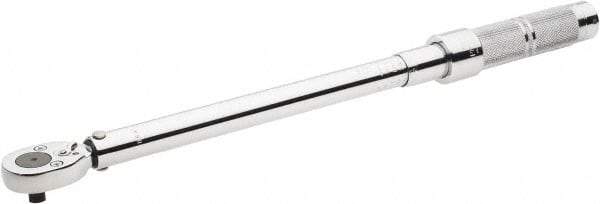 Proto - 3/8" Drive Micrometer Type Ratchet Head Torque Wrench - 34 N/m to 142 N/m Torque, 17" OAL, 0.68 N/m Graduation, Ratchet Head - Industrial Tool & Supply