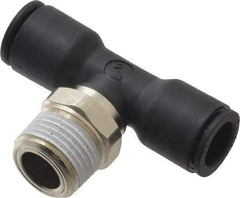 Legris - 10mm OD, 3/8 NPT, Nylon/Nickel Plated Brass Push-to-Connect Male Branch Tee - 290 Max psi, Black - Industrial Tool & Supply
