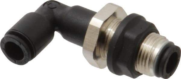 Legris - 6mm OD, Tube to Tube, Nylon/Nickel Plated Brass Push-to-Connect Bulkhead Union Elbow - 290 Max psi - Industrial Tool & Supply