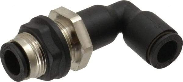 Legris - 8mm OD, Tube to Tube, Nylon/Nickel Plated Brass Push-to-Connect Bulkhead Union Elbow - 290 Max psi - Industrial Tool & Supply