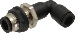 Legris - 8mm OD, Tube to Tube, Nylon/Nickel Plated Brass Push-to-Connect Bulkhead Union Elbow - 290 Max psi - Industrial Tool & Supply