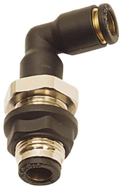 Legris - 10mm OD, Tube to Tube, Nylon/Nickel Plated Brass Push-to-Connect Bulkhead Union Elbow - 290 Max psi - Industrial Tool & Supply