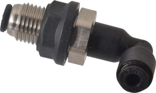 Legris - 1/8" OD, Tube to Tube, Nylon/Nickel Plated Brass Push-to-Connect Bulkhead Union Elbow - 290 Max psi - Industrial Tool & Supply