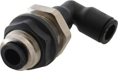 Legris - 1/4" OD, Tube to Tube, Nylon/Nickel Plated Brass Push-to-Connect Bulkhead Union Elbow - 290 Max psi - Industrial Tool & Supply