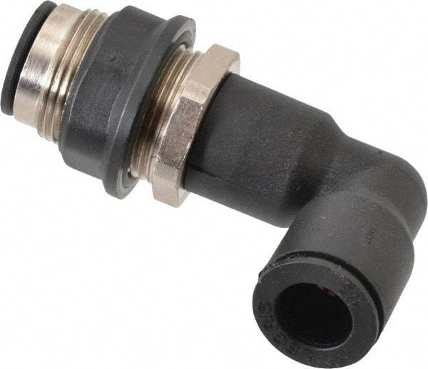 Legris - 1/2" OD, Tube to Tube, Nylon/Nickel Plated Brass Push-to-Connect Bulkhead Union Elbow - 290 Max psi - Industrial Tool & Supply